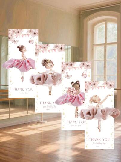 6PCS Blush Pink Ballerina Scrunchie Tag Card , Ballet Dancer Party Favour, Birthday Watercolor Swan Lake Scrunchie Card,Tutu Cute Scrunchie Labels (Scrunchie NOT INCLUDE)