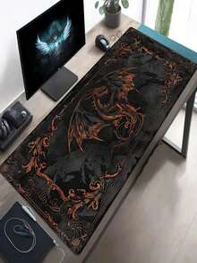 哥特风格黑龙图案游戏鼠标垫 - 大号聚酯纤维桌面垫，适用于办公室和家庭使用，亮橙色搭配金色点缀，是送给游戏玩家的完美礼物，也可作为桌面鼠标垫使用。此外，它还可以用作键盘垫、桌面垫或书架，适合游戏玩家、办公室和宿舍使用，适用于电脑、办公和游戏环境，是送给游戏玩家的理想礼物，兼容鼠标和轨迹球。 - 查看 1