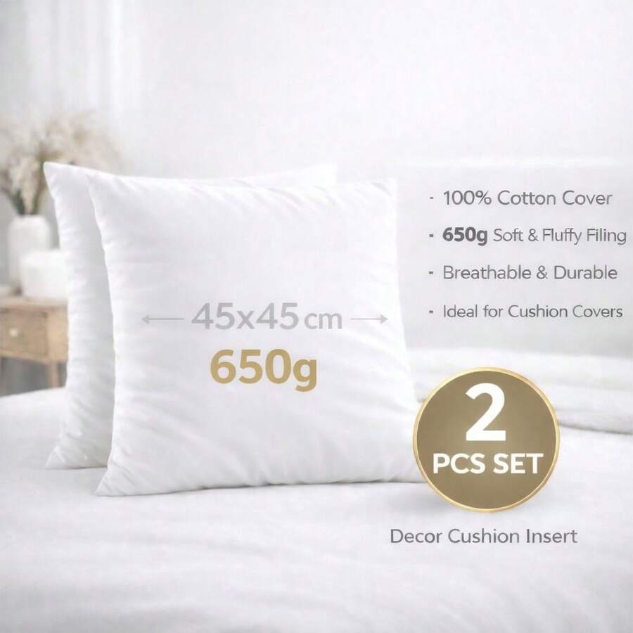 Hotel Quality 45x45 Cm Fiber Filled Pillow – 375g Filling – Made In Turkey - White - View 1