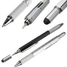 Bộ dụng cụ đa năng 6 trong 1 hình viên đạn: Tua vít, bút bi, bút cảm ứng, bút bi thường, thước thăng bằng, thước kẻ, đồ dùng học tập, quà tặng học sinh, văn phòng phẩm bán sỉ cho năm học mới - màu đen - Xem 7