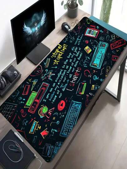 1pc Large Size E-Sports Gaming Mouse Pad, Colorful Graffiti Office Element Pattern, Non-Slip Washable Rubber Base, Large Desk Mat Office Accessory, Computer Decor Desktop Accessory Durable Gaming Mouse Pad, Ideal Gift For Gamers - Extra Long Desk Mat, Fashionable Office Desk Decor And Study Accessory