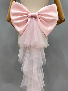 Satin & Tulle Detachable Big Bow Waist Sash, Suitable For Wedding Dress, Bridal Photoshoot, Party, Ball Gown, Costume, Available In White, Pink, Black - Multicolor - View 6