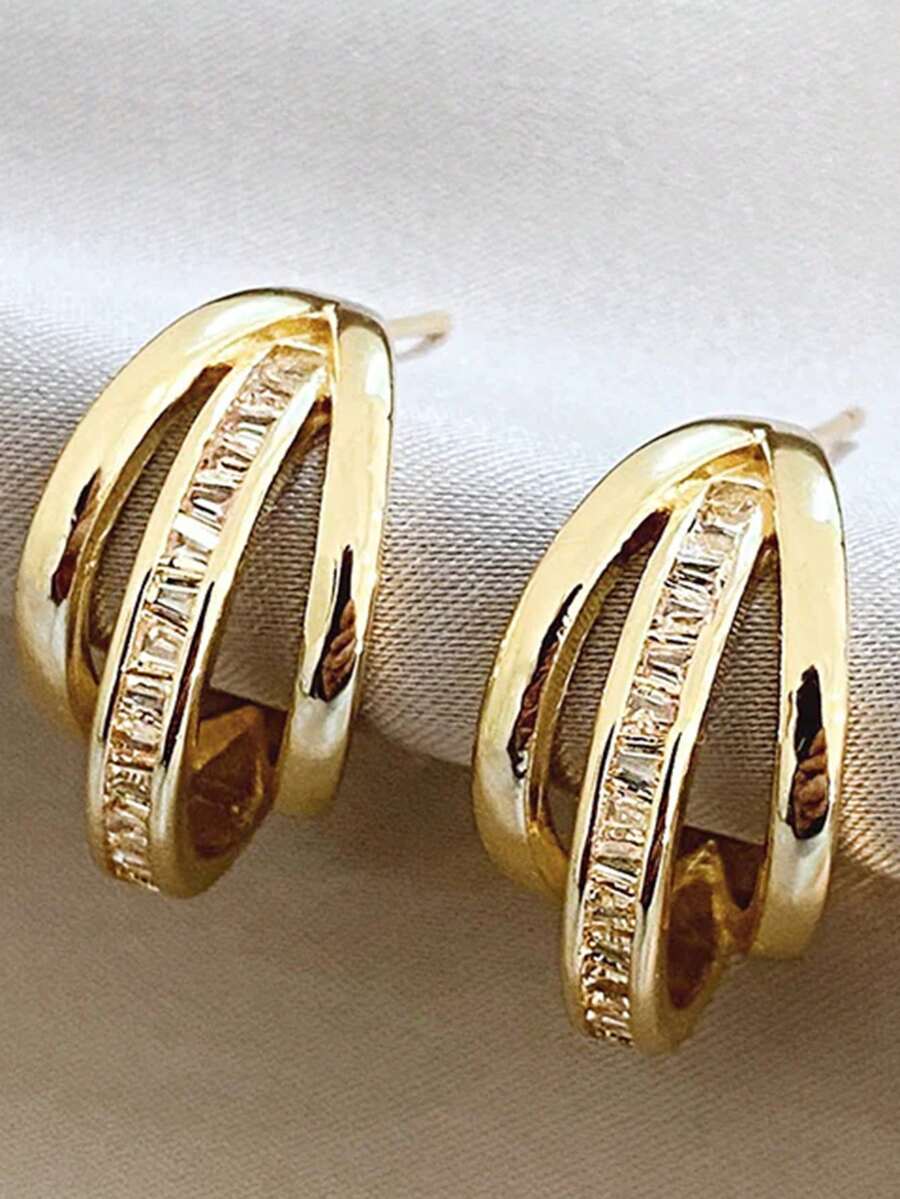 1 Pair Women's Charming Cubic Zirconia Hoop Earrings, Suitable For Wedding, Engagement, Anniversary, Party Wear, Valentine's Day Gift
