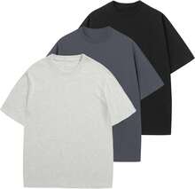 Men's Cotton T-Shirts Oversized Unisex Short Sleeve Crew Neck Loose Basic Tops Solid Athletic Tee - Xám nhạt + Xám đậm + Đen - Xem 6