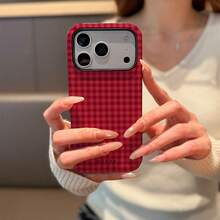 GIIPPA 红色格子图案二合一手机壳，兼容 17、16、15、14、13、12、11 和 Pro Max 系列 - 紅色 - 查看 5