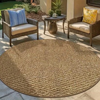 1pc Pineapple Rattan Round Rug, Suitable For Outdoor Patio, Balcony UV-Resistant Mat, American Casual Yard Wooden Deck Decor Carpet, Nordic Style Living Room Bedroom Versatile Round Floor Mat