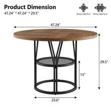 Techigher Round Dining Table For 4-6 People, Circle Kitchen Table, Farmhouse Dinning Room Tables With Storage Shelves & Metal Base, Circle Dinner Table For Kitchen, Living Room - 棕色 - 查看 7