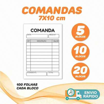 Bloco de Comanda (100 folhas cada bloco) Kit 05 até 50 Blocos