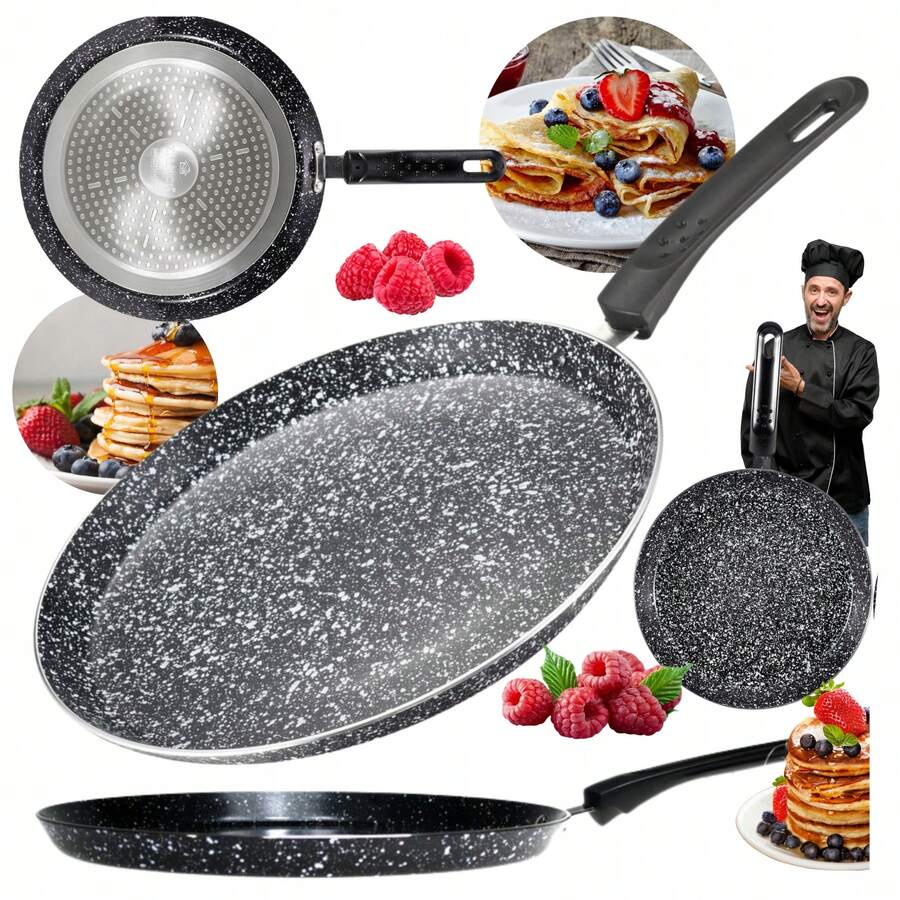 Pots And Pans Non-Stick Pancake Pan Pan Crepe Pancake For Marble Flooring Coatings For Chapati Roti Steak Pizza, Perfect For Breakfast Cookware 22cm, 24cm, 26cm, 28cm. Marble Stone Non-Stick Frying Pan, Easy Clean, Soft Touch Handle, Pancake, Crepe, Forged Aluminum, Induction, Omelette, Chapati, Roti - View 1