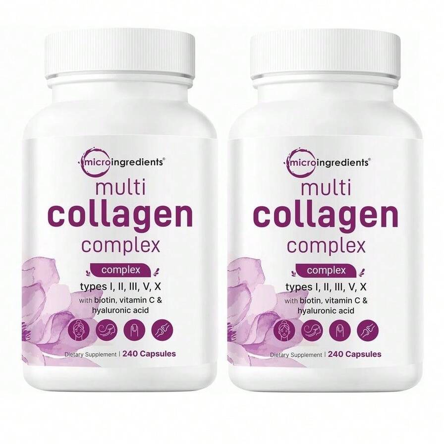 MicroIngredients Multi Collagen Pills For Women & Men, 240 Capsules | Type I, II, III, V, X | Hydrolyzed Peptides With Biotin, Hyaluronic Acid, & Fat Soluble Vitamin C Complex | Non-GMO, Filler Free Weight Loss Free Shipping Sexualwellness Vitamins Supplements Chlorophyll Creatina Monohidratada Vitamins Probiotics For Women Protein Powder Quick Ship Items  Creatina Colageno - 240 Capsules - 查看 1