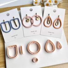 2pcs Geometric Shape Polymer Clay Mold, Fashionable Creative Hollow Geometric Ring Design Clay Earring Mold, Tool For Handmade Clay Craft Earrings - Apricot - View 7