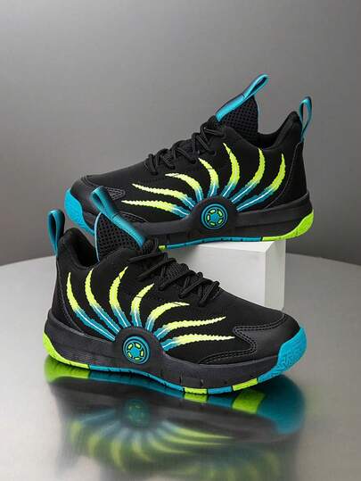 1 Pair Kids' Basketball Shoes, Youth Outdoor Sports Shoes, Non-Slip Wear-Resistant New Fashionable Colorblock Breathable Casual Sneakers For Boys, All Season