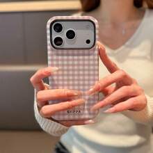 GIIPPA 粉色格子图案二合一手机壳，适用于 17、16、15、14、13、12、11 和 Pro Max 系列 - 粉色 - 查看 5