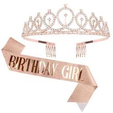 2pcs Crystal Decor Birthday Party Crown And Belt Set, Modern Party Crown And Belt Set Suitable For Home Use - Multicolor - View 14