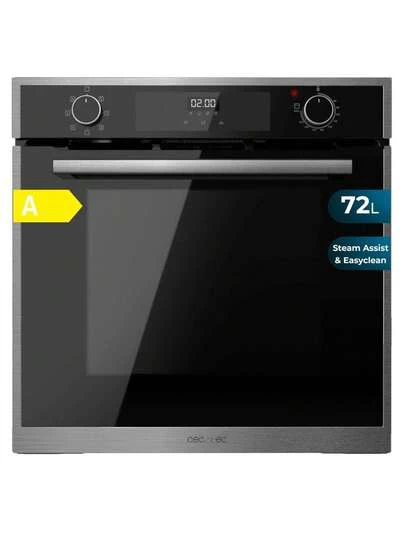  Horno Multifunción Cecotec Integrable 60cm 2800W, 72L, con 7 Funciones: Grill, Convección, Steam Assist y EasyClean. Cocina eficiente con Clase A y Triple Glass para ahorro energético. Gran capacidad y Steam Base X2 para platos crujientes y jugosos. Control táctil y ventilación Cooling Fan.
