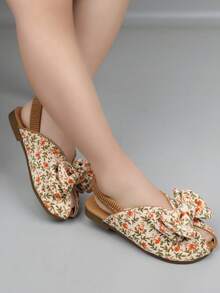 1 Pair Girls' Flat Slippers, 2026 New Fashion Bow Floral Open Toe Suede Princess Sandals - Beige - View 3