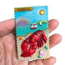 3.5inch Maldives Lobster Stamp 3D Fridge Magnet, Beach Travel Souvenir Magnetic Sticker - one-size - View 2