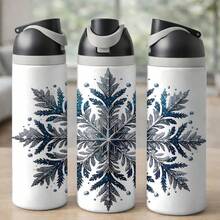 24 Oz Insulated Water Bottlea Elegant Silver Blue Snowflake Winter Tumbler Wrap Design For Women And Men Artistic Frozen Crystal Pattern Perfect Christmas Birthday Holiday Gift For Cold Season Snowy Forest Nature Lovers Exquisite Water Vessel Art - 24oz 1pc - 查看 8