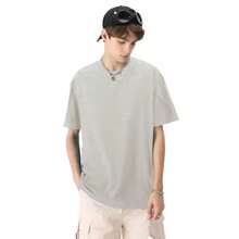 Men's Cotton T-Shirts Oversized Unisex Short Sleeve Crew Neck Loose Basic Tops Solid Athletic Tee - 淺灰色 - 查看 2