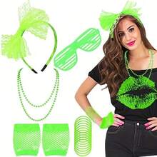 Bộ phụ kiện hóa trang phong cách retro thập niên 80 (5 món/3 món) - Băng đô, khuyên tai, găng tay lưới, vòng cổ, vòng tay. - những năm 80 - Xem 2