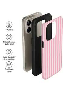 GIIPPA 1pc Glossy Pink Striped Pattern 2-In-1 Protective Phone Case, Compatible With Samsung/Compatible With IPhone 11/12/13/14/15/16/17 Pro Max - Pink - View 5