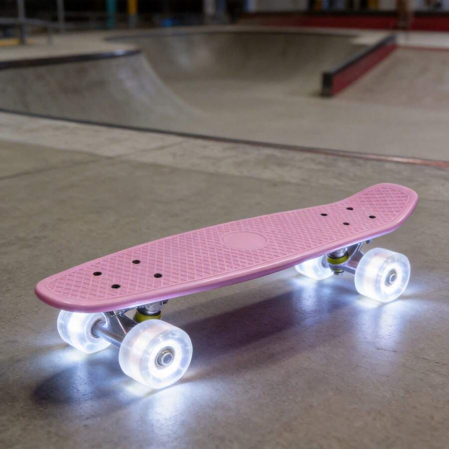 Patineta Tipo Penny Ruedas LED Iluminación Skateboard Compacto Diseño Urbano Ligero Superficie Antideslizante Estilo Colorido Ideal Paseos Nocturnos Gift Juvenil - Rosa - Ver 1