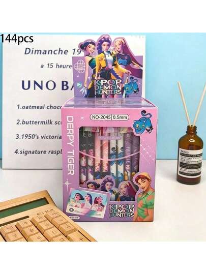 12/24/36/144pcs Erasable K-POP Fan Club Wizard Hunting Theme Neutral Pens, 0.5mm Fine Tip Quick-Drying Smooth Writing, Suitable For Students, Office Use, K-POP Enthusiasts As Stationery Gifts