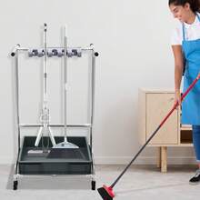 Mop Holder  Movable Floor-Mounted Mop Rack Mobile Cleaning Trolley - Silver - View 6