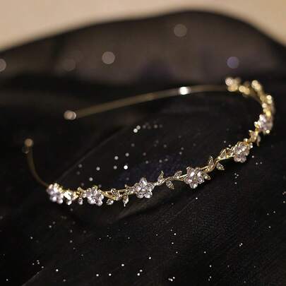 Metal Pearl Rhinestone Flower Bridal Headpiece, Alloy Pearl Crown Headband, Retro Palace Style Cute Wedding Hair Accessory, Suitable For Party