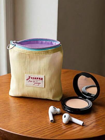 1个休闲撞色清新甜美化妆包，多功能大容量零钱包首饰袋，ins风少女化妆包，方便外出、旅行、日常使用