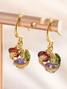 Round Cut Birthstone Earrings - Elegant Luxury Wedding Jewelry Gift, Suitable For Party Wear - Gold - View 7