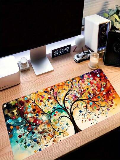 Large Size Gaming Mouse Pad With Desk Mat, Colorful Graffiti Money Tree Design, Non-Slip Rubber Base, Precise Edges, Washable Polyester Surface, Suitable For Office And Gaming Desktops, Large Size Gaming Mouse Pad, Energetic Workspace Accessory, Office Desk, Non-Slip Base, Desk Protection Mat, Streaming