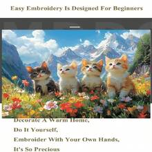 LaoJieYuan 2026新款刺绣动物猫咪全套工具包 白色画布 DIY针线套装 十字绣书 礼品 家居装饰 DIY套件 工艺品 刺绣套件 十字绣套件 钩针套件 戳绣套件 缝纫配件 缝纫套件 绣线 工艺套件 针线材料 缝纫图案 钩针工艺用品 刺绣套件 初学者缝纫图案 - 需要自己繡-不含框架 - 查看 4