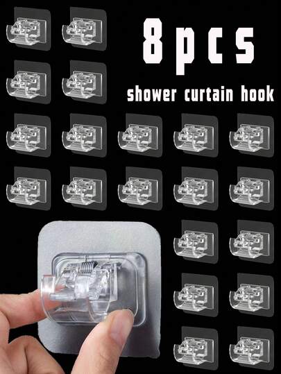 8pcs Door Curtain Rods, No Drill Hooks, Telescopic Curtain Rod Brackets, Single Rod Fixed, Complete Set Shower Curtain Rods & Half Curtain Rods, Adjustable Wall Mounted, No Drilling Easy Install, Home Bathroom Door Window Use