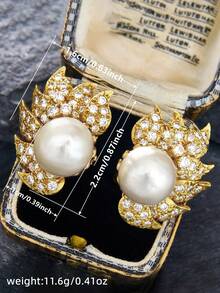 1 Pair Pretty Cubic Zirconia & Faux Pearl Drop Earrings For Women For Party Engagement Anniversary Jewelry Valentine's Day Gift - 1# - View 5
