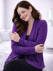 Women's Plus Size Retro Lightweight Cardigan (Sizes G1, G2, G3) Long Sleeve Kimono Cardigan - 紫色 - 查看 3