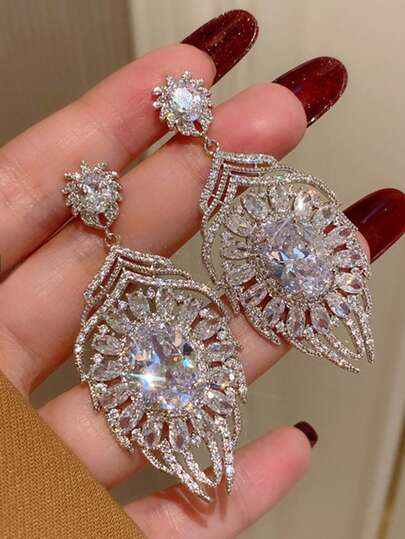 1 Pair Pretty Cubic Zirconia Drop Earrings For Women For Wedding Engagement Jewelry Valentine's Day Gift
