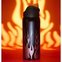 OwI Matte Black Bottle Body With White Flame Print Large Capacity Stainless Steel Water Bottle,32oz/945ml,With A Straw,Exquisite Appearance,Keeps Drinks Hot Or Cold,Can Hold Iced Drinks And Water.As A Gift - White Flames - View 7