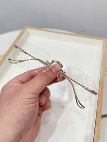 1pc Women Square Frameless Gold Non-Prescription Glasses, Decorative For Daily Outings And Street Photos - Multicolor - View 8