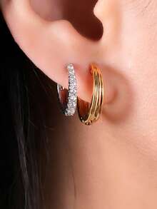 1 Pair Charm Cubic Zirconia Hoop Earrings For Women For Wedding Engagement Anniversary Party Jewelry Valentine's Day Gift - 1# - View 7