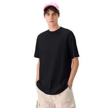 Men's Cotton T-Shirts Oversized Unisex Short Sleeve Crew Neck Loose Basic Tops Solid Athletic Tee - 黑色+黑色+黑色 - 查看 4