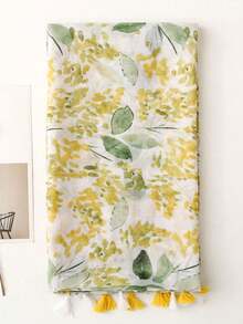 1条轻盈印花流苏围巾，优雅时尚女士披肩，透气雪纺围巾，适合春夏穿着，用途广泛，可用于户外活动、海滩、头巾等。 - 青檸色 - 查看 6