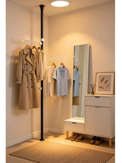 Wieszak na ubrania od podłogi do sufitu bez konieczności wiercenia | Wielowarstwowy obrotowy wieszak na ubrania | Oszczędzający miejsce, stojący wieszak na ubrania do sypialni i salonu | Stabilna nośność, regulowana wysokość