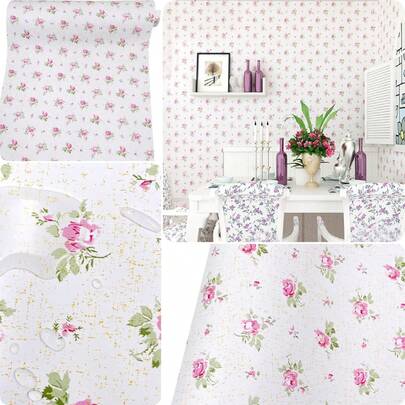 [Papel tapiz floral pastoril minimalista] Decoración del hogar del artista Pegatina de pared impermeable Decoración de dormitorio y escritorio Pegatina para muebles Papel de contacto DIY Fácil instalación Papel tapiz 45cm x 100cm/300cm/500cm