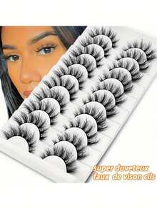 10对8D自然蓬松浓密假睫毛，纤长浓密，DIY睫毛嫁接，持久卷翘，打造迷人大眼，适合女性化妆 - 查看 4