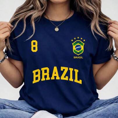Blusa Feminina Brasil Hexa T-shirt Verão Manga Curta Algodão
