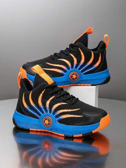 1双儿童篮球鞋，青少年户外运动鞋，防滑新款时尚撞色透气休闲运动鞋，男童款