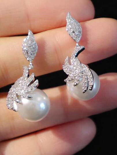1 Pair Gorgeous Cubic Zirconia & Faux Pearl Drop Earrings For Women For Party Engagement Anniversary Jewelry Valentine's Day Gift