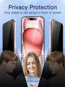 适用于 17 Pro Max 的 3 片装隐私防窥钢化玻璃屏幕保护膜。日常、办公和居家使用必备屏幕保护膜。防水钢化玻璃，防震，防刮，防指纹，全屏覆盖，兼容手机壳。 - 黑色 - 查看 3