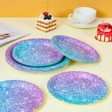 10pcs/20pcs/50pcs Blue & Purple Gradient Glitter Disposable Paper Plates, Party Supplies, Suitable For Gender Reveal, Birthday, Theme Party, Family Picnic Reusable (7inch/9inch) - Multicolor - View 4